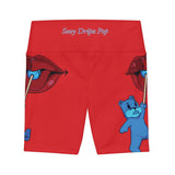 Red 'Sexy Dripz Pop' Workout Shorts